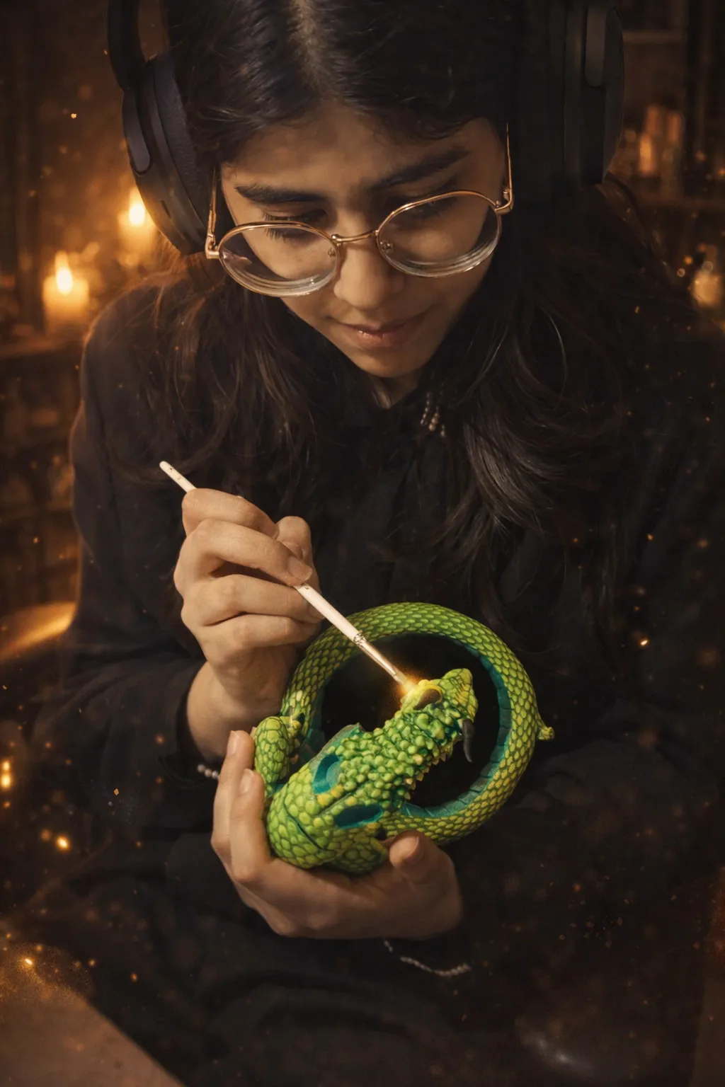 Amira trabajando luces y metales